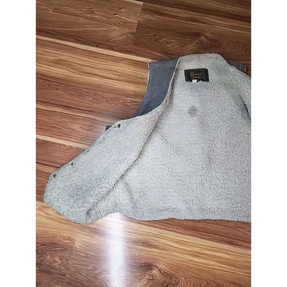 Vtg Distressed Grunge David James Vest Jacket 42 R Grey Leather Sherpa USA Men - Picture 9 of 12